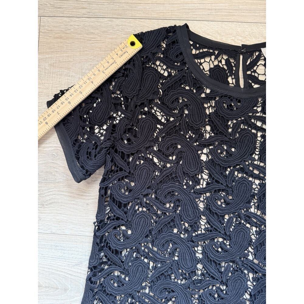 LOFT Black Paisley Lace Short Sleeve Blouse – Size Small - Picture 10 of 11